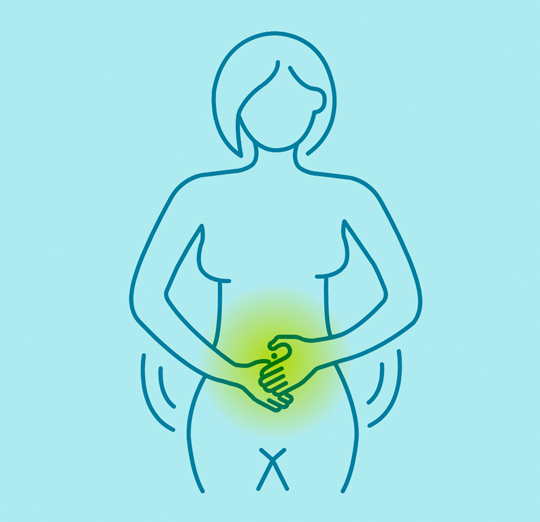 Illustration showing a woman experiencing tummy pain